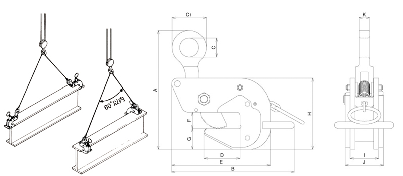 HA-60三木橫吊鋼板起重鉗尺寸圖