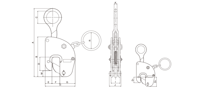 V-25ELC三木豎吊鋼板起重鉗尺寸圖