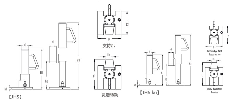 德國JHS分離爪式千斤頂尺寸